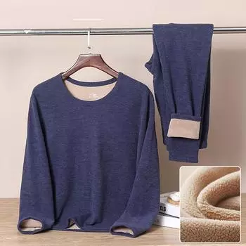 Мужская одежда Plus Velvet осень-зима Костюмы футболки брюки 2 шт. Комплекты для мужчин нижнее белье M