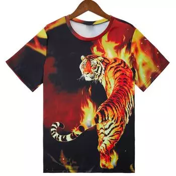 Мужская одежда Повседневная одежда с принтом Футболки с круглым вырезом и коротким рукавом Топы с круглым вырезом Уличная одежда в тропическом стиле S-M