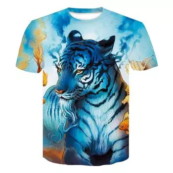 Мужская одежда Повседневная одежда с принтом Футболки с круглым вырезом и коротким рукавом Топы с круглым вырезом Уличная одежда в тропическом стиле S-M