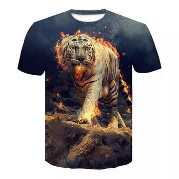 Мужская одежда Повседневная одежда с принтом Футболки с круглым вырезом и коротким рукавом Топы с круглым вырезом Уличная одежда в тропическом стиле S-M