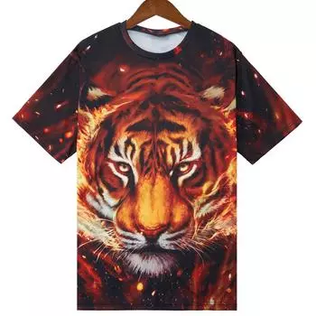 Мужская одежда Повседневная одежда с принтом Футболки с круглым вырезом и коротким рукавом Топы с круглым вырезом Уличная одежда в тропическом стиле S-M