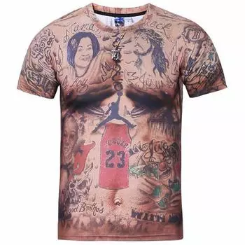 Мужская одежда Повседневная одежда с принтом Футболки с круглым вырезом и коротким рукавом Топы с круглым вырезом Уличная одежда в тропическом стиле S-M