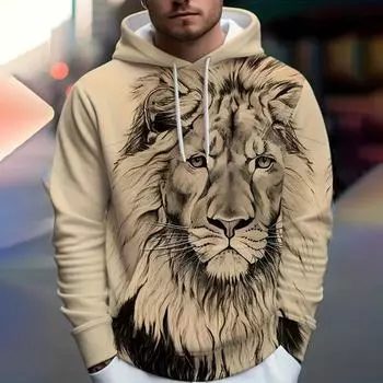 Мужская одежда Повседневная толстовка с капюшоном с длинным рукавом и 3D-цифровым принтом Мужская спортивная толстовка с капюшоном M хаки