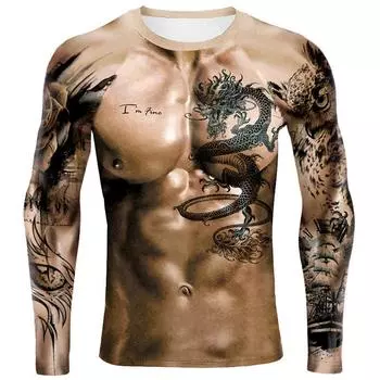 Мужская одежда Повседневные принты Футболки с круглым вырезом и длинными рукавами Топы с круглым вырезом Уличная одежда в тропическом стиле S-M