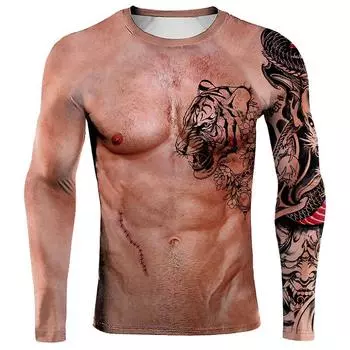 Мужская одежда Повседневные принты Футболки с круглым вырезом и длинными рукавами Топы с круглым вырезом Уличная одежда в тропическом стиле S-M