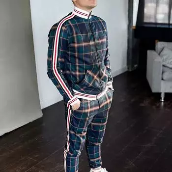 Мужская одежда, Ropa, воротник-стойка на молнии, уличные повседневные спортивные костюмы, комплект из двух предметов, Hombre, разноцветная куртка с решеткой, толстовка, пальто XXXL