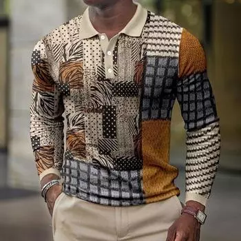 Мужская одежда с длинным рукавом 3D цифровая печать спортивная мода топы поло мужские повседневные трендовые полиэстеровые топы поло футболка S