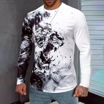 Мужская одежда с длинным рукавом и круглым вырезом с 3D-цифровым принтом Футболка Мужская повседневная футболка-пуловер в стиле хип-хоп S белый