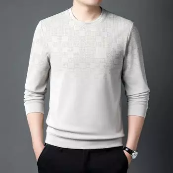 Мужская одежда с длинным рукавом и круглым вырезом, весна-осень, принт, контрастный цвет, пуловер, геометрическая футболка, повседневные топы в стиле преппи L серый
