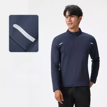 Мужская одежда с длинными рукавами, быстросохнущая, для занятий фитнесом на открытом воздухе, футболка, высокоэластичная, спортивная футболка с полумолнией M чёрный