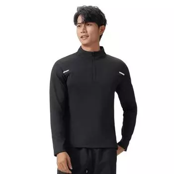 Мужская одежда с длинными рукавами, быстросохнущая, для занятий фитнесом на открытом воздухе, футболка, высокоэластичная, спортивная футболка с полумолнией M чёрный
