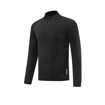 Мужская одежда с длинными рукавами, быстросохнущая, для занятий фитнесом на открытом воздухе, футболка, высокоэластичная, спортивная футболка с полумолнией M чёрный