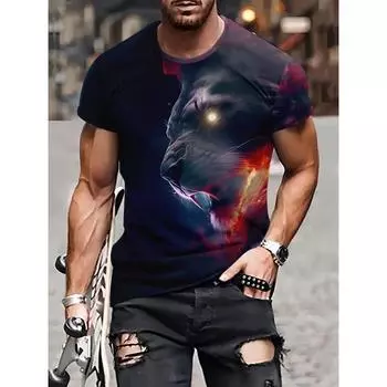 Мужская одежда с героями мультфильмов, футболка с 3D принтом животных, футболки с рисунком льва, топы с короткими рукавами и круглым вырезом, летние дышащие мужские футболки S чёрный