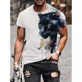 Мужская одежда с героями мультфильмов, футболка с 3D принтом животных, футболки с рисунком льва, топы с короткими рукавами и круглым вырезом, летние дышащие мужские футболки S чёрный