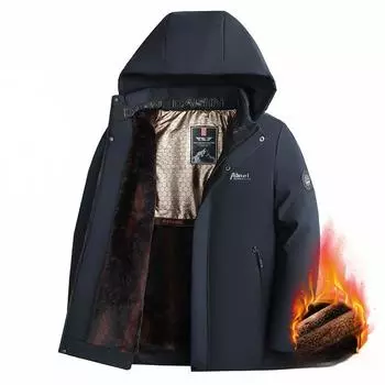 Мужская одежда с хлопковой подкладкой Мужская термобелье из бархата и хлопка со съемным капюшоном Зимняя молодежная одежда XL чёрный