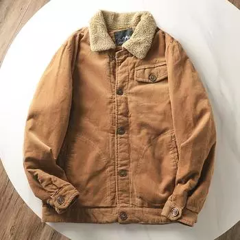 Мужская одежда с хлопковой подкладкой: универсальные корейские куртки, свободные куртки больших размеров из чистого хлопка в зарубежном стиле и мужская одежда с лацканами. M хаки