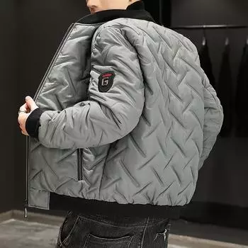 Мужская одежда с хлопковой подкладкой, зимняя утепленная куртка, одежда с хлопковой подкладкой, однотонная одежда с воротником-стойкой и хлопковой подкладкой, корейская L армия зеленый