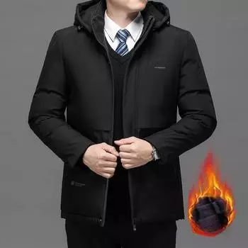Мужская одежда с капюшоном Повседневная мода Длинная утепленная верхняя одежда Парки Куртки Зимние ветровки Пальто Парки M чёрный