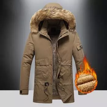 Мужская одежда с капюшоном средней и длинной длины с утеплителем, зимние утепленные куртки, утолщенная зимняя одежда, теплые и утолщенные куртки больших размеров, для мужчин L чёрный