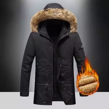 Мужская одежда с капюшоном средней и длинной длины с утеплителем, зимние утепленные куртки, утолщенная зимняя одежда, теплые и утолщенные куртки больших размеров, для мужчин L чёрный