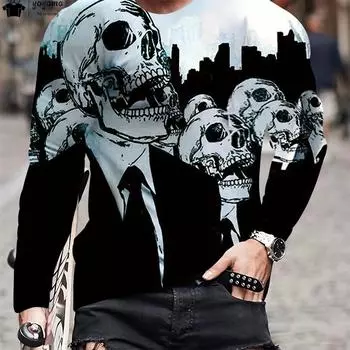 Мужская одежда с принтом черепа, модная готическая футболка, мужские футболки для мужчин, повседневная мужская одежда, футболки с принтом черепа, топы в стиле хип-хоп S