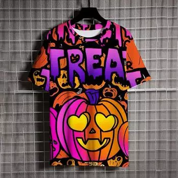 Мужская одежда с принтом тыквы на Хэллоуин, свободная футболка для отдыха, мужская универсальная, модная и удобная футболка y2k S