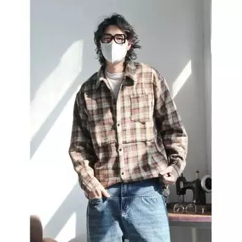 Мужская одежда серии B Dong Ri, осенне-зимняя, толстая, теплая, винтажная, клетчатая, флисовая, утолщенная, повседневная, парная рубашка с начесом M хаки