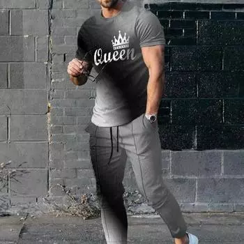 Мужская одежда, спортивный костюм, спортивный костюм из 2 предметов, летние повседневные мужские комплекты с 3d принтом, футболка с короткими рукавами + брюки
