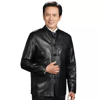 Мужская одежда среднего и пожилого возраста, китайский этнический стиль, костюм Тан, вышитая пряжка в виде диска, мужская кожаная куртка, одежда для папы и дедушки 170