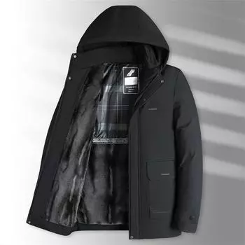 Мужская одежда среднего и пожилого возраста с хлопковой подкладкой Повседневная мода с капюшоном Утолщенные и ворсистые мужские куртки с хлопковой подкладкой L