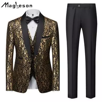 Мужская одежда Стильные мужские деловые повседневные костюмы Мужские костюмы для свадьбы и жениха Мужские костюмы Костюмы и блейзеры M золотой