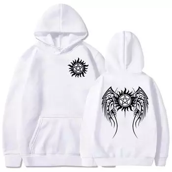 Мужская одежда Supernaturall Winchester Bros Толстовки с длинным рукавом Зимние свитера с капюшоном Графический принт Толстовка Уличная одежда XS белый