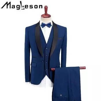Мужская одежда Тонкий свадебный костюм для жениха Костюм Мужской костюм Костюмы и блейзеры M синий