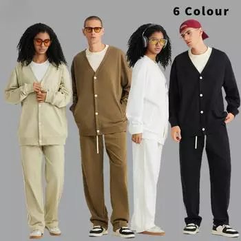 Мужская одежда | Весна и осень Хлопковый махровый вязаный кардиган с V-образным вырезом Свитер Свободный повседневный топ Японский модный бренд S серо-коричневый