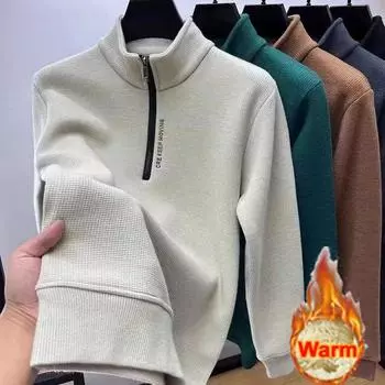 Мужская одежда Водолазка свитер Модный мужской трикотаж однотонный толстый свитер с застежкой-молнией на половину длины утолщенный свитер роскошный теплый свитер L темно-серого