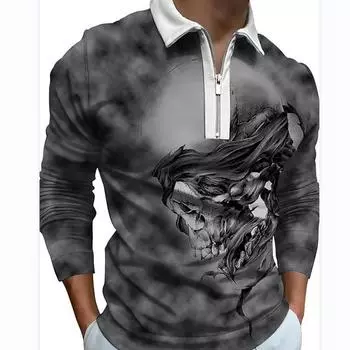 Мужская одежда весна осень 100% полиэстер 3D цифровая печать молния поло шорты мужские с длинным рукавом мода гольф поло рубашки топы S