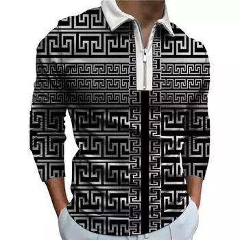 Мужская одежда весна осень 100% полиэстер 3D цифровая печать молния поло шорты мужские с длинным рукавом мода гольф поло рубашки топы S