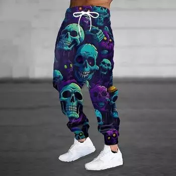 Мужская одежда весна осень новые 3D цифровые принты спортивные штаны для бега с рисунком черепа мужские спортивные брюки для бега M зелёный