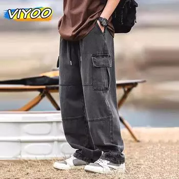 Мужская одежда Y2K, джинсы, мешковатые широкие брюки-карго с завязками, уличная одежда, спортивные штаны, прямые брюки для бега для мужчин, одежда в стиле Харадзюку