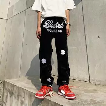 Мужская одежда Y2K, новая мода, мешковатые мужские джинсы в стиле хип-хоп с вышивкой, прямые повседневные черные джинсовые брюки, мужские брюки, уличная одежда S чёрный