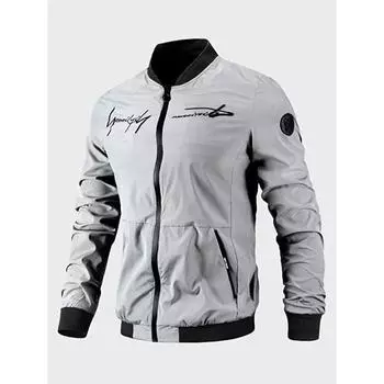 Мужская однослойная куртка большого размера на весну и осень, бейсбольная одежда на молнии с принтом букв 5XL