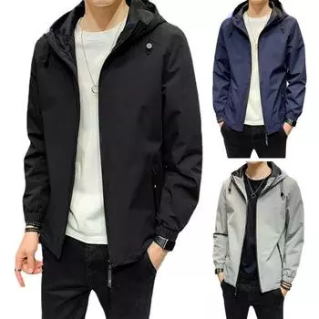 Мужская однослойная ветрозащитная легкая повседневная куртка на молнии с капюшоном для активного отдыха на весну и осень 4XL