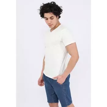 Мужская однотонная базовая футболка с v-образным вырезом белая