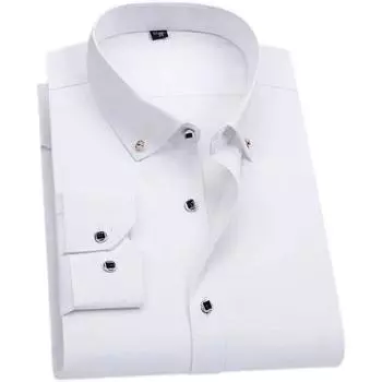 Мужская однотонная деловая рубашка, модные классические базовые тонкие рубашки с длинным рукавом 37 чёрный