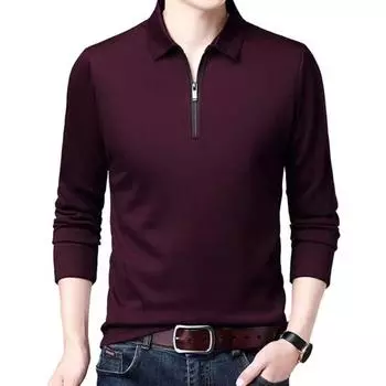 Мужская однотонная деловая рубашка с лацканами на молнии и вырезом, пуловер с длинными рукавами, топы, весенне-осенняя облегающая рабочая футболка M чёрный