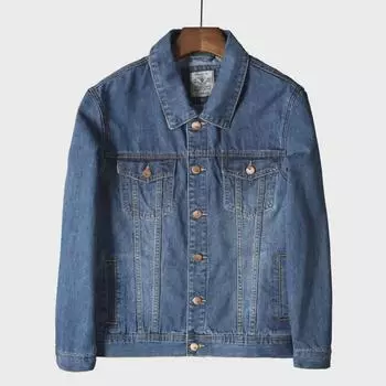 Мужская однотонная джинсовая куртка — длинный рукав, свободный крой, повседневная рабочая одежда, весенняя коллекция, доступны большие размеры. L