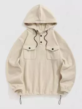 Мужская однотонная флисовая толстовка с капюшоном ZAFUL с пуговицами на переднем кармане S света кофе