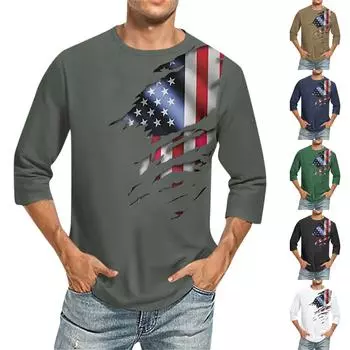 Мужская однотонная футболка с круглым вырезом и рукавами три четверти