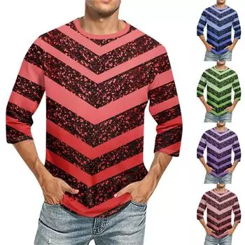 Мужская однотонная футболка с круглым вырезом и рукавами три четверти L синий