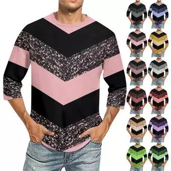 Мужская однотонная футболка с круглым вырезом и рукавами три четверти